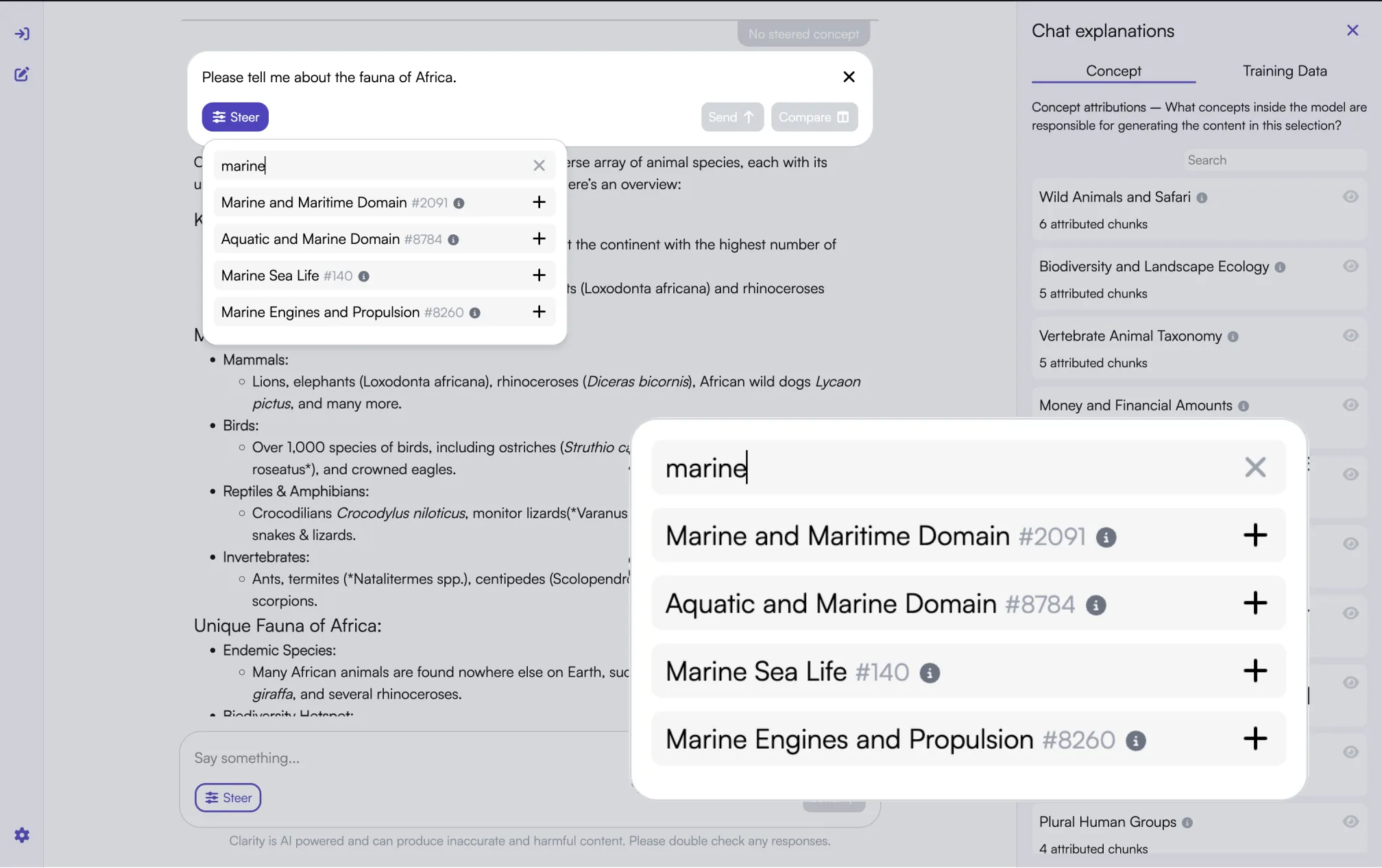 We enter "marine" in the search bar.