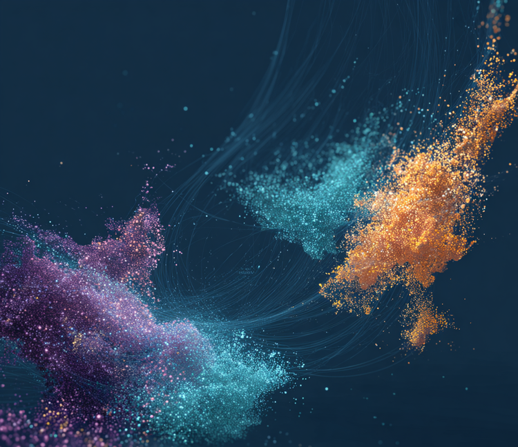 Stylized UMAP plot of concept clusters.